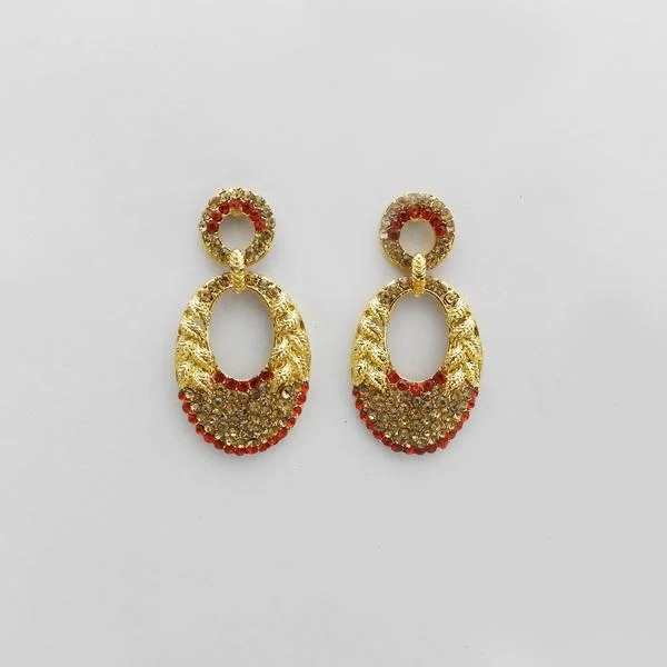 Hoop Earrings with Charms-Kriaa Orange Austrian Stone Gold Plated Dangler Earrings - 1312711F