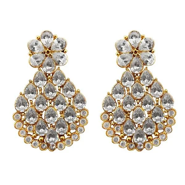 Gold Earrings with Gemstones-Kriaa Gold Plated White AD Stone Dangler Earrings - 1313033