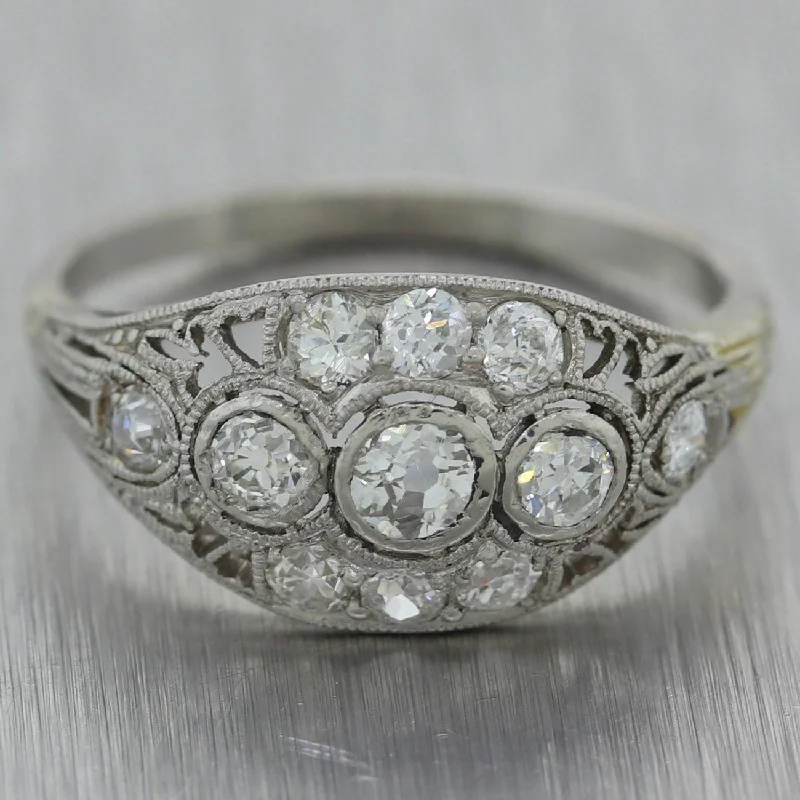 Chunky Silver Ring-1920's Antique Art Deco Platinum 0.75ctw Diamond Ring