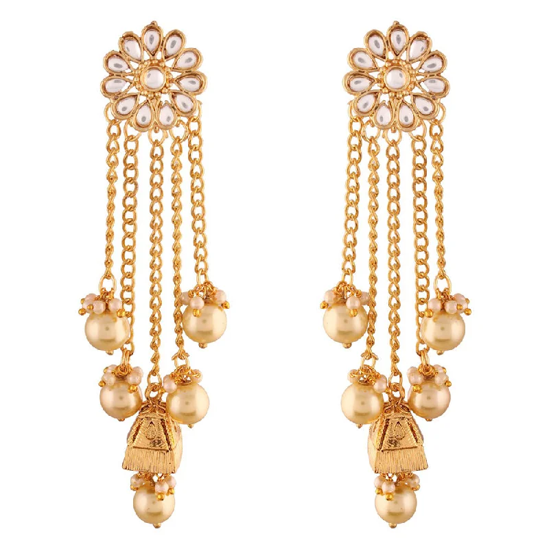 Ethnic Style Earrings-Etnico 18K Gold Plated Traditional Kundan & Pearl Studded Earring Set for Women/Girls (E2606FL)