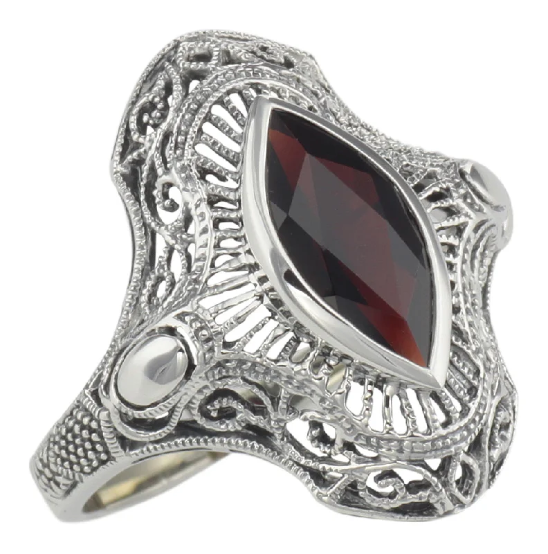 Yellow Gold Wedding Ring-Vintage Inspired Marquise Garnet Ring