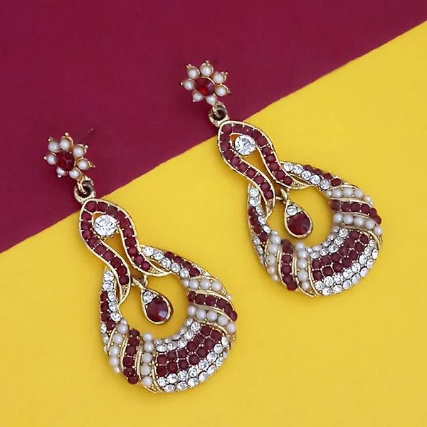 Sterling Silver Hoop Earrings-Kriaa Gold Plated Maroon Stone Dangler Earrings