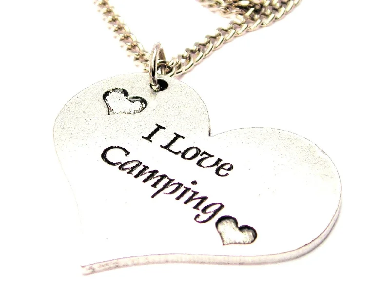 Layered Chain Pendant Necklace-I Love Camping Heart Large Single Charm Necklace