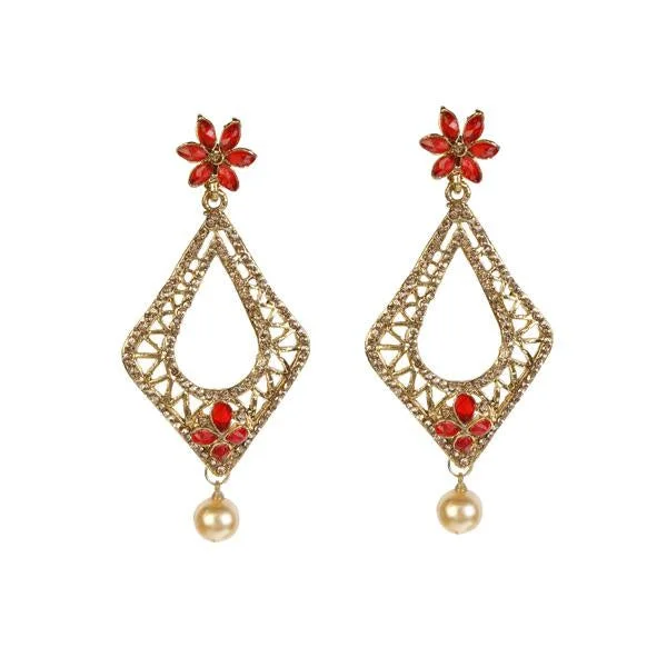 Gold Hoop Earrings for Women-Kriaa Gold Plated  Red Austrian Stone Dangler Earrings - 1307416A