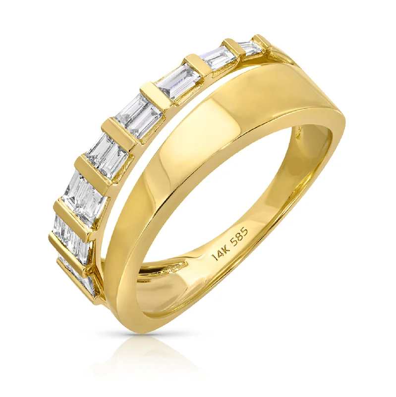 Gold Birthstone Ring-Luxe Diamond Split Baguettes Ring