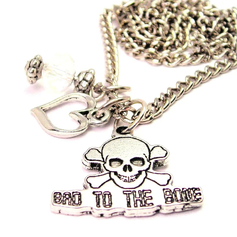 Women’s Pendant Necklace-Bad To The Bone Male Skull Necklace with Small Heart