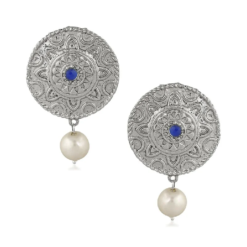 Customizable Earrings-Mahi Blue Kundan and Artificial Pearl Traditional Dangler Earrings for Women (VECJ100226)