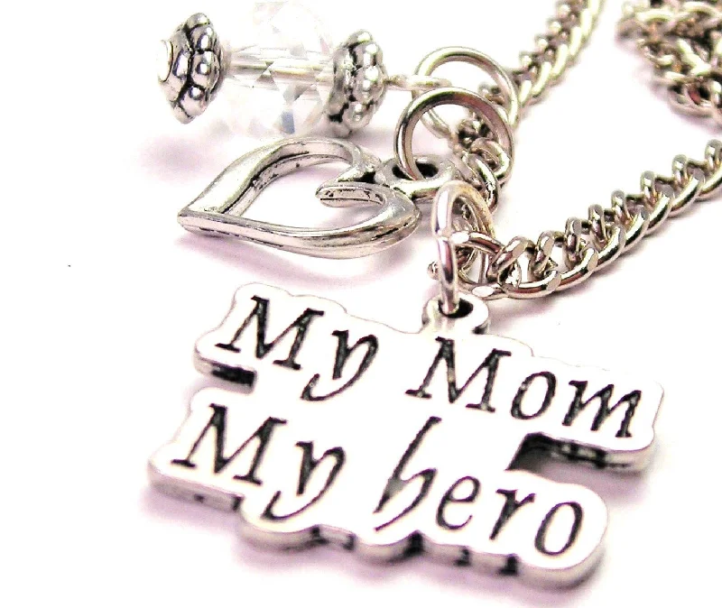 Women’s Name Necklace-My Mom My Hero Necklace with Small Heart