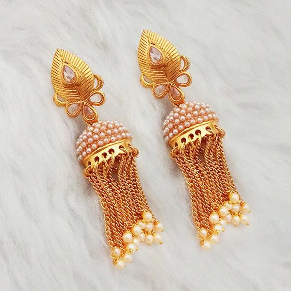 Small Hoop Earrings for Women-Kriaa AD Stone Gold Plated Pearl Drop Jhumki Earrings - 1312941