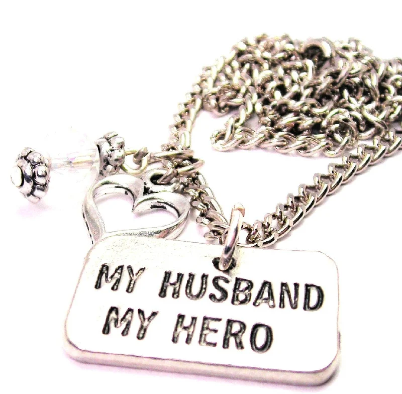 Sparkling Diamond Necklace-My Husband My Hero Necklace with Small Heart