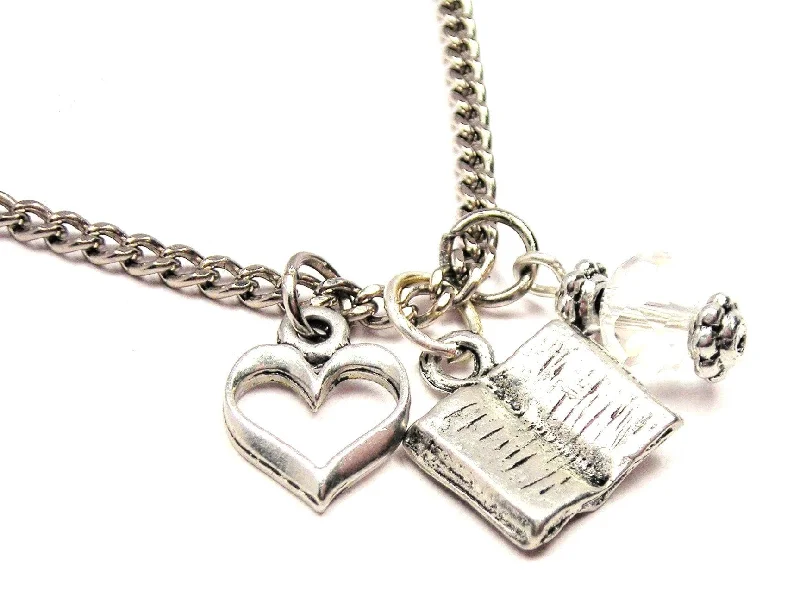 Custom Initial Necklace-Open Book Necklace with Small Heart