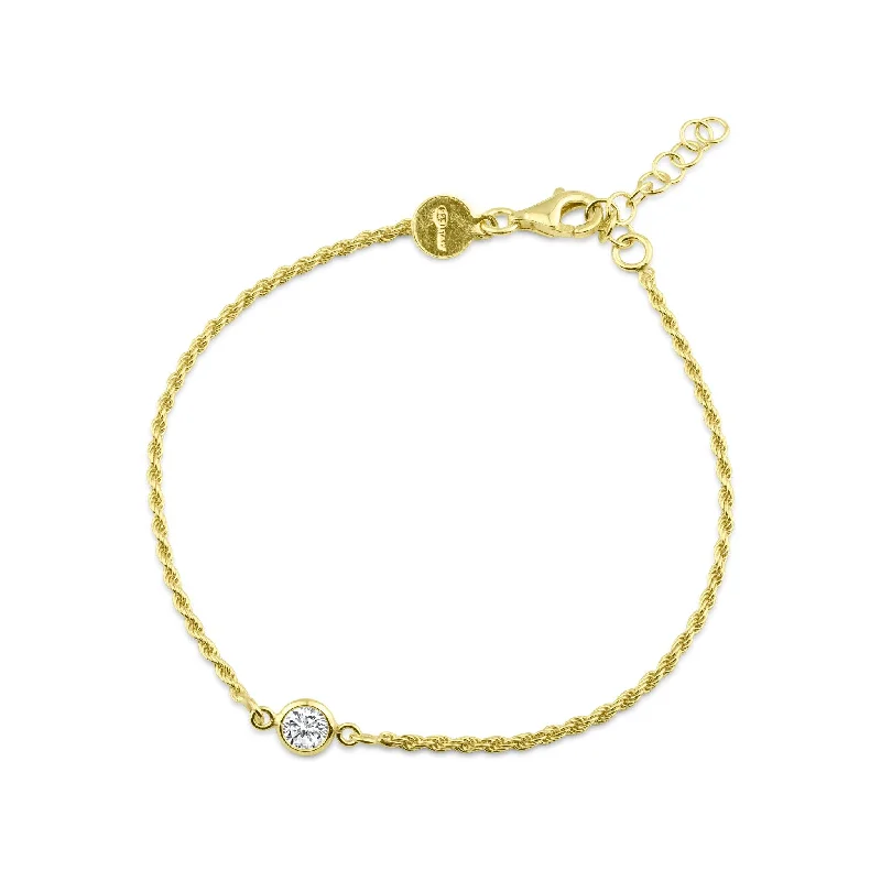 Gold Link Bracelet for Women-Gold Plated 925 Sterling Silver Rope Clear CZ Adjustable Bracelet - ITB00331-GP