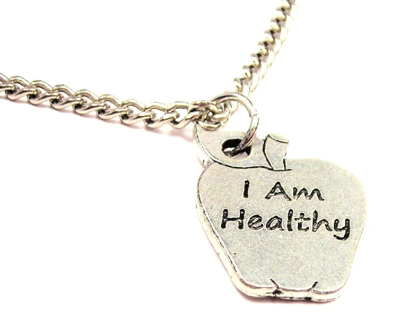 Custom Initial Necklace-I Am Healthy Single Charm Necklace