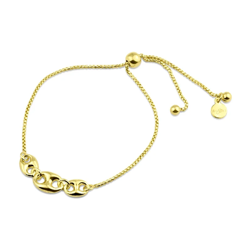 Simple Charm Bracelet-Gold Plated 925 Sterling Silver Puffed Mariner Lariat Bracelet - ITB00327-GP