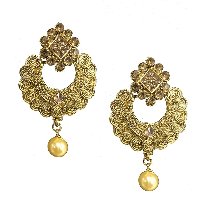 Women’s Crystal Earrings-Shreeji Brown Austrian Stone Gold Plated Dangler Earrings - SE_465