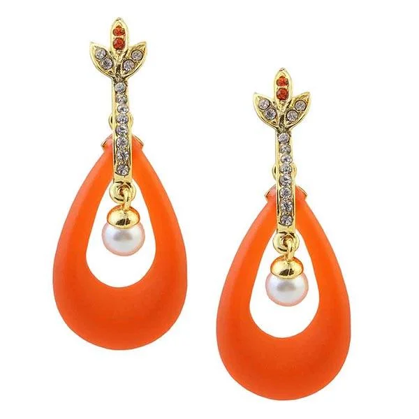 Large Dangle Earrings-Kriaa Gold Plated  Austrian Stone Orange Dangler Earrings - 1305721