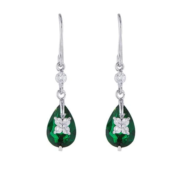 Long Crystal Earrings-Kriaa Green Austrian Stone Silver Plated Dangler Earrings - 1309101D