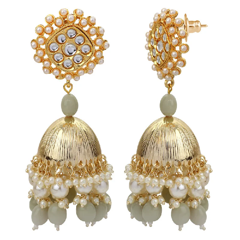 Double-Sided Earrings-Mahi Gold Plated Light Grey and White Artificial Pearls Indian Traditiol Jhumka Earring for Women (ER1109816GLGry)