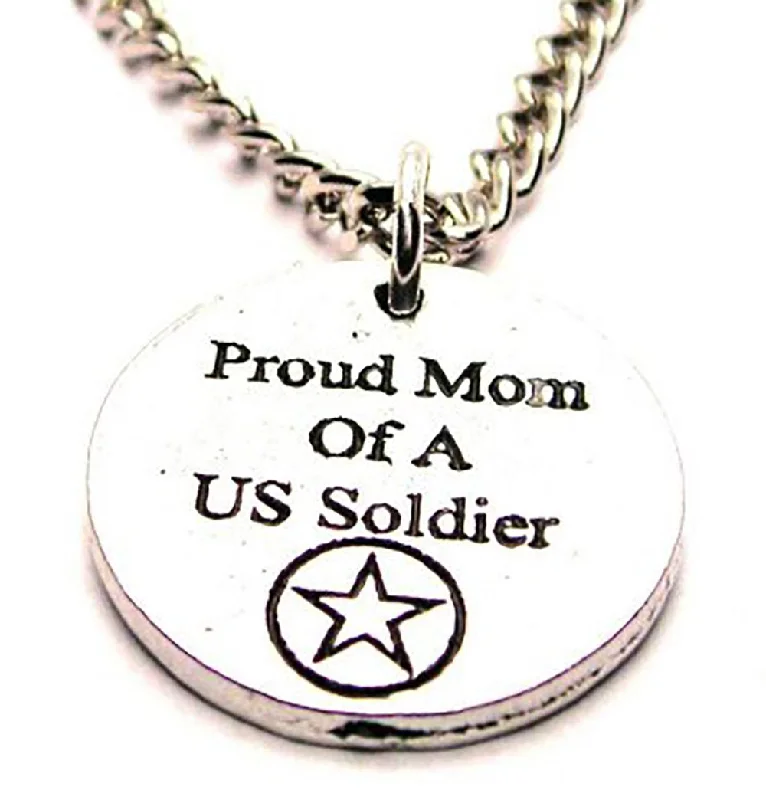 Multi-Colored Bead Necklace-Proud Mom Of A Us Solider Single Charm Necklace