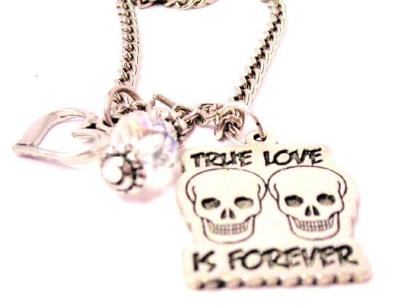 Designer Diamond Necklace-True Love Is Forever Skulls Necklace with Small Heart