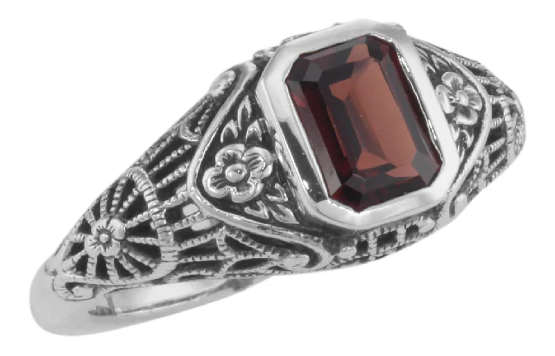 Women’s Rose Gold Ring-Vintage Inspired Garnet Filigree Ring