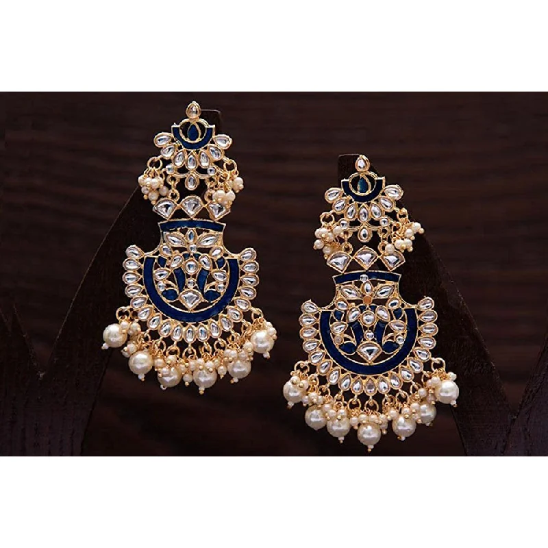 Multi-Colored Earrings-Etnico Women's Gold Plated Intricately Designed Traditional Meenakari Earrings Glided with Kundans & Pearls (E3004Bl)