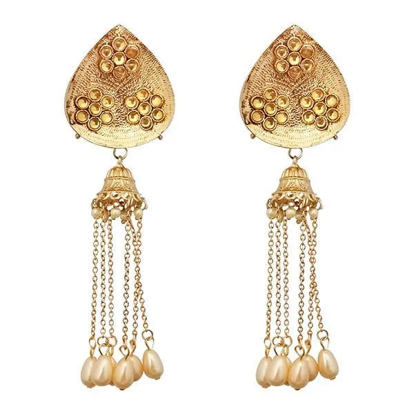 Elegant Diamond Earrings-Kriaa Gold Plated Brown Kundan Dangler Earrings - 1310598