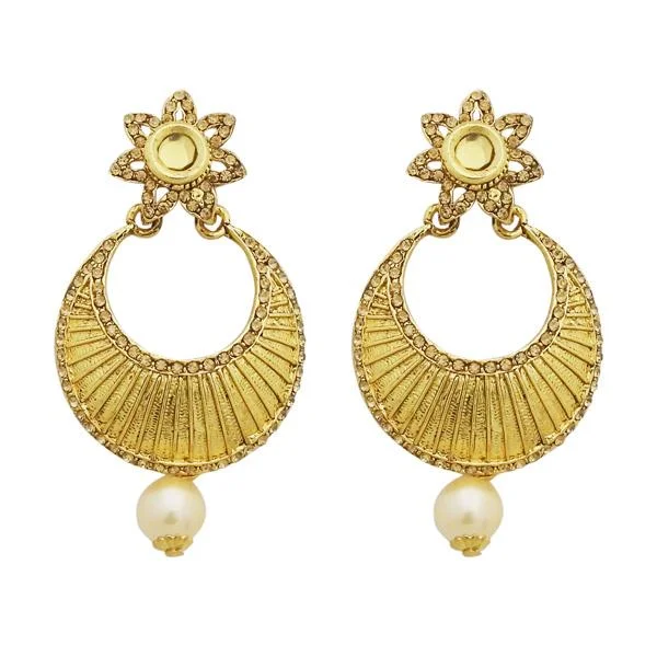 Turquoise Earrings-Jheel Austrian Stone Gold Plated Pearl Drop Dangler Earrings - 2900201A