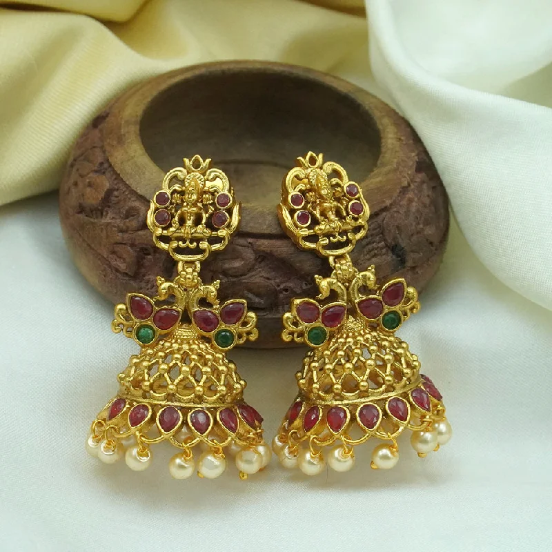 Natural Stone Earrings-Diksha Collection Gold Plated Jhumki Earrings