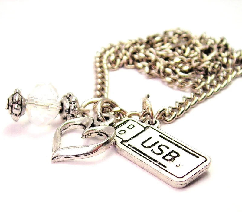 Delicate Chain Necklace-USB Flash Drive Necklace with Small Heart