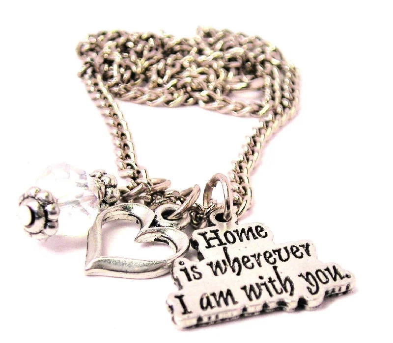 Fashionable Name Necklace-Home Is Wherever I Am With You Necklace with Small Heart