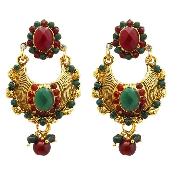 Creative Hoop Earrings-Kriaa Austrian Stone Gold Plated Dangler Earrings - 1304951A