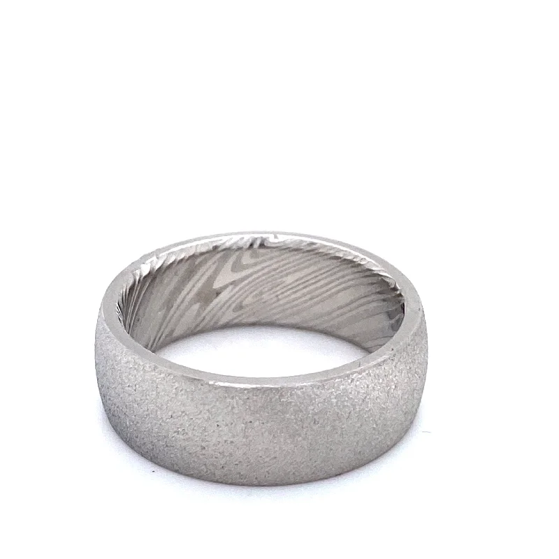 Silver Solitaire Ring-Chris Ploof Inside Out Wood Grain Band