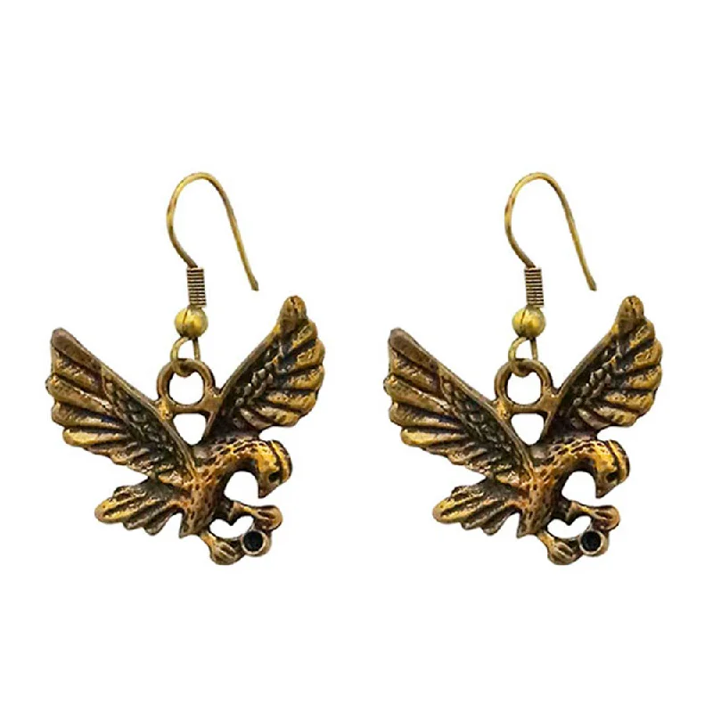 Silver Chandelier Earrings-Kriaa Antique Gold Plated Bird Dangler Earrings