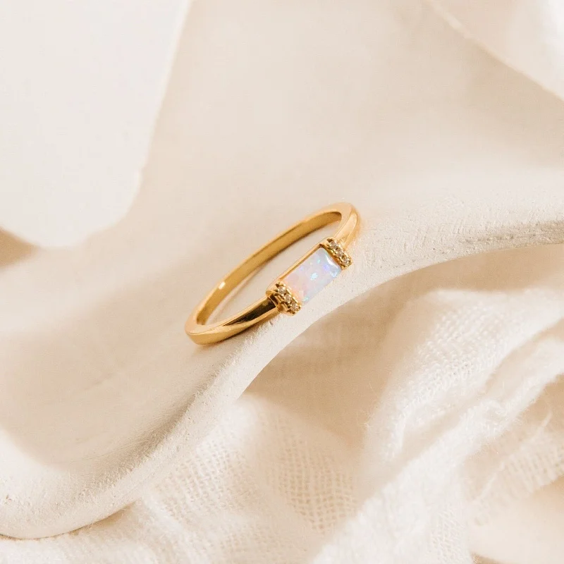 Gold Engagement Ring with Sapphire-Kiera Opal Baguette Ring