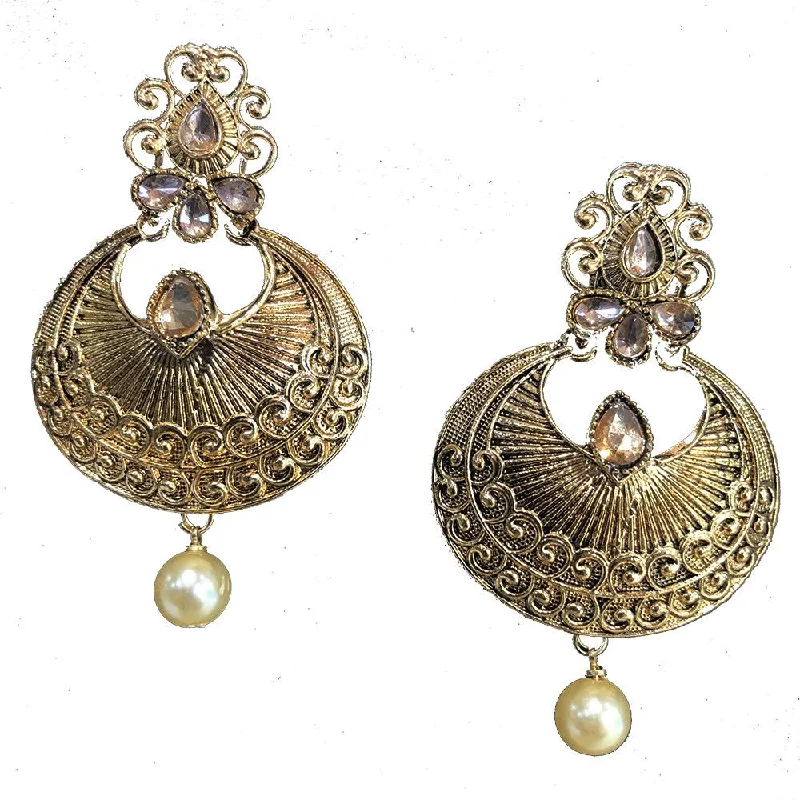 Silver Chandelier Earrings-Shreeji Brown Kundan Gold Plated Dangler Earrings - SE_781