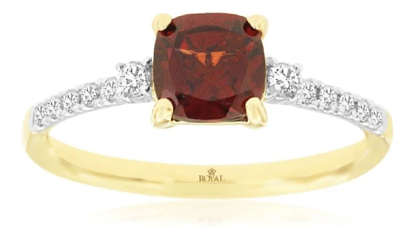 Sapphire Ring for Women-14k yellow gold cushion garnet and diamond shoulders size 7