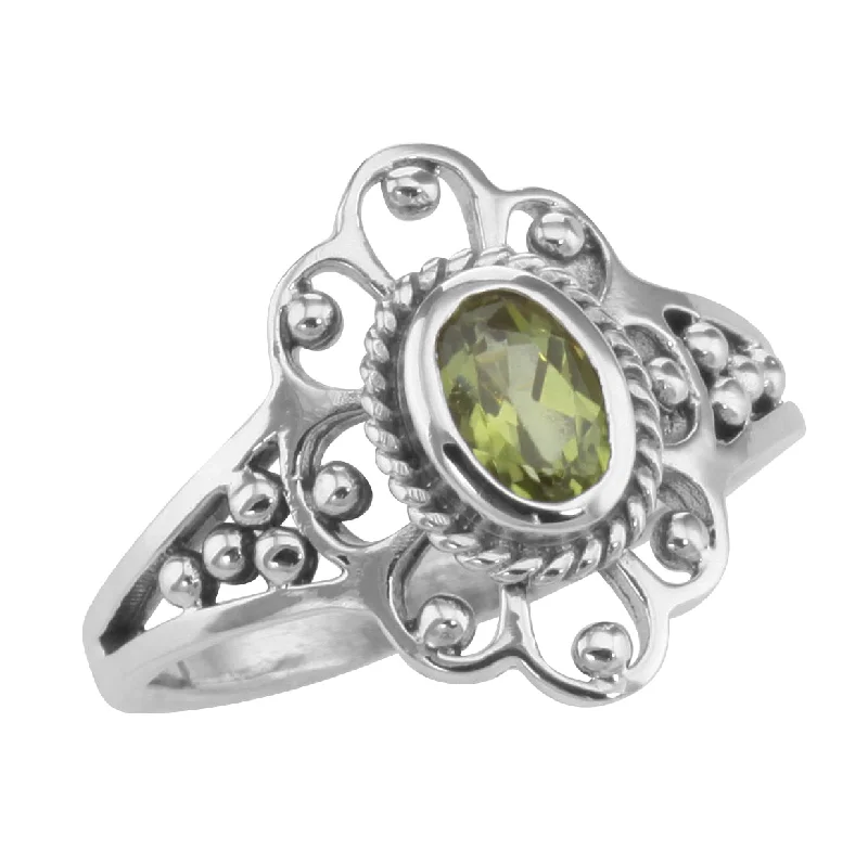 Silver Ring with Blue Sapphire-Antique Style Peridot Ring