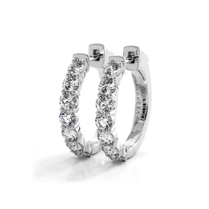 Flower Shaped Earrings-Classic 1.50 ctw. Round Diamond Hoop Earrings