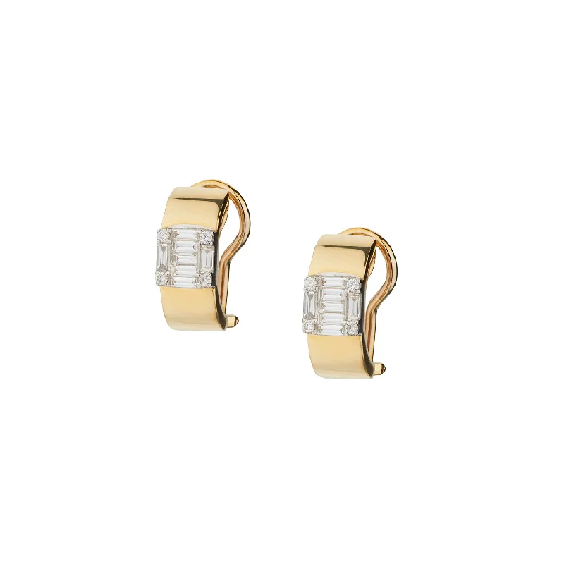 Silver Wedding Band with Diamonds-BAGUETTE DIAMOND HUGGIE EARRINGS