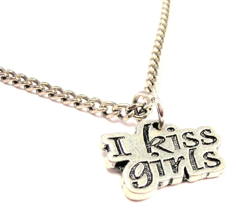 Thin Silver Necklace-I Kiss Girls Single Charm Necklace