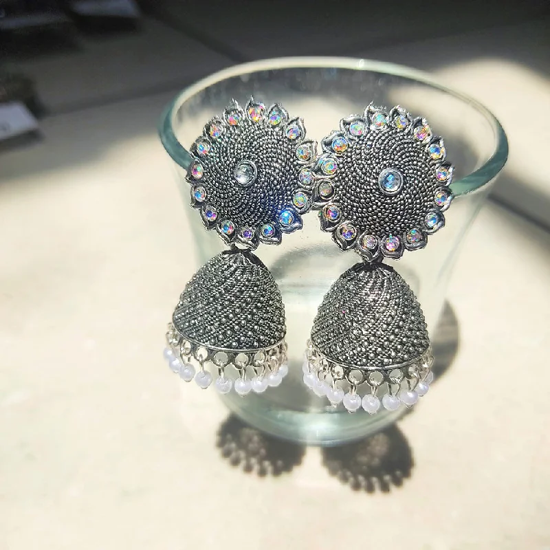 Handmade Silver Earrings-H K Fashion Oxidised Plated Jhumki Earrings