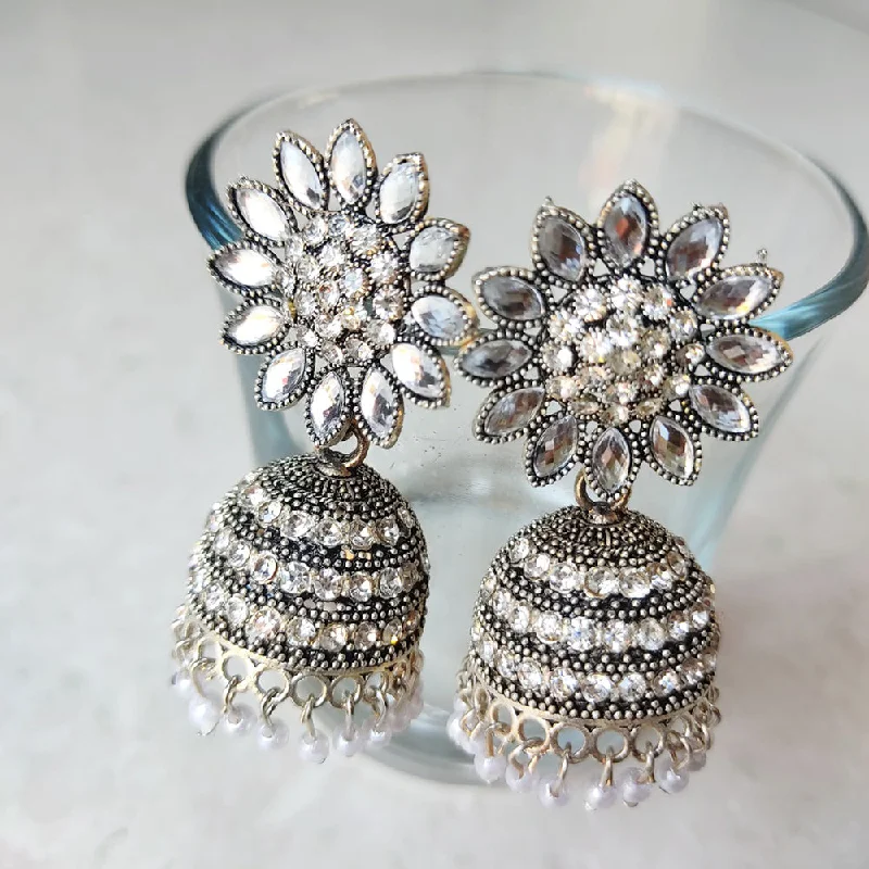 Dangle Earrings for Party-H K Fashion Silver Plated Crystal Stone Jhumki Earrings