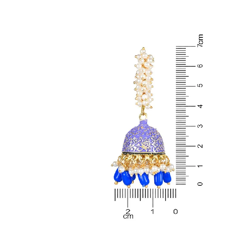 Geometric Stud Earrings-Etnico Gold Plated Traditional Meenakari Handcrafted Blue Pearl Jhumki Earrings for Women/Girls(E3072Bl)