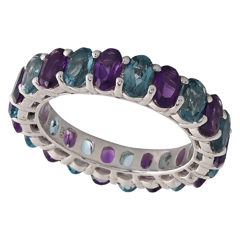 Large Emerald Ring-London Blue Topaz & Amethyst Ring