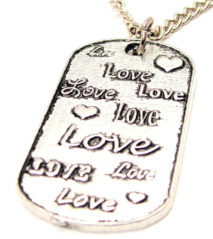 Bohemian Pendant Necklace-Love Love Love Dog Tag Large Single Charm Necklace