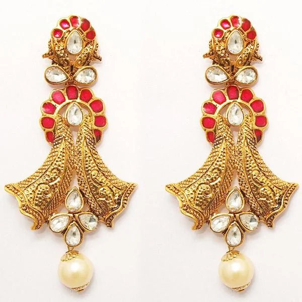 Unique Metal Earrings-Kriaa Zinc Alloy Gold Plated Crystal Dangler Earring - 1307205A