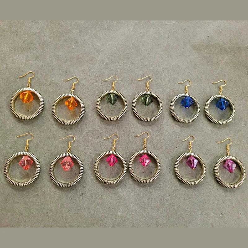 Gemstone Dangle Earrings-Dream Fashion Gold Plated Pack Of 6 Dangler Earrings