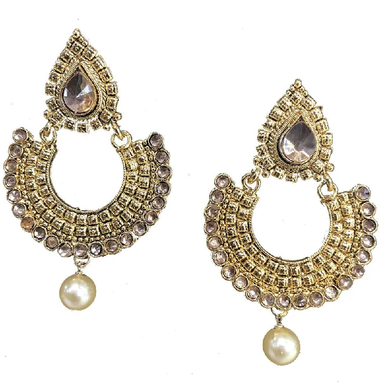 Minimalist Earrings-Shreeji Brown Kundan Gold Plated Dangler Earrings - SE_653