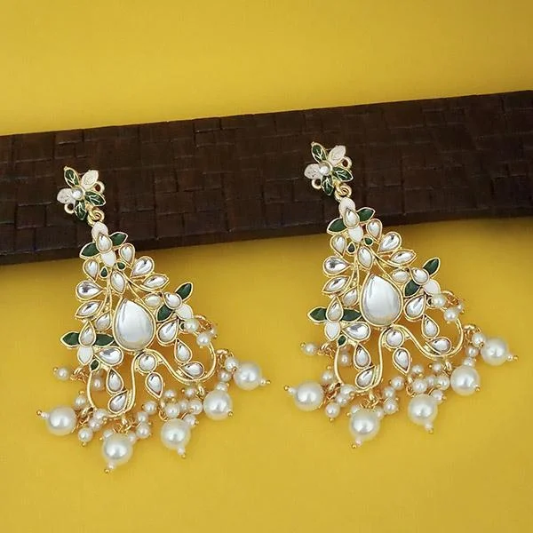 Cute Stud Earrings for Kids-Kriaa Gold Plated Kundan Green Meenakari Dangler Earrings - 1316329D